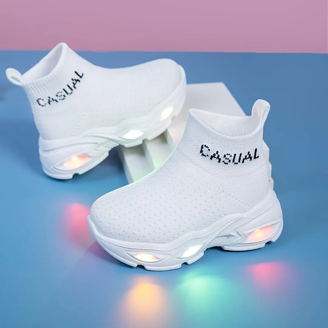 Boys Girls Breathable Athletic Led Light Up Sneakers Lightweight Outdoor Tennis Sock Shoes