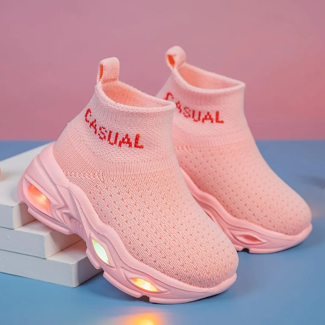 Boys Girls Breathable Athletic Led Light Up Sneakers Lightweight Outdoor Tennis Sock Shoes