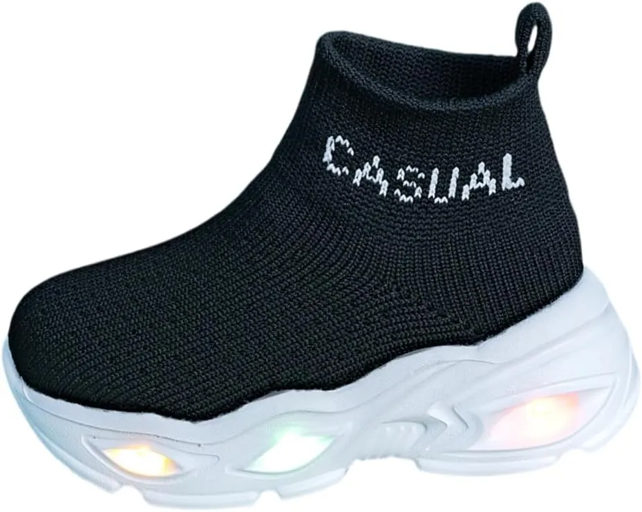 Boys Girls Breathable Athletic Led Light Up Sneakers Lightweight Outdoor Tennis Sock Shoes