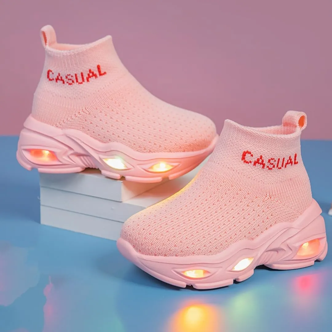 Boys Girls Breathable Athletic Led Light Up Sneakers Lightweight Outdoor Tennis Sock Shoes