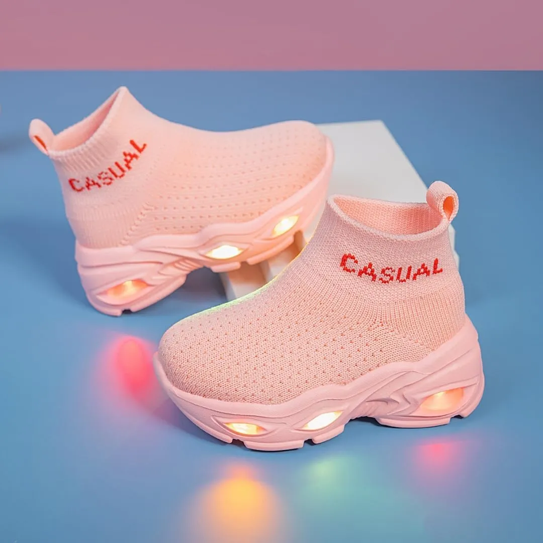 Boys Girls Breathable Athletic Led Light Up Sneakers Lightweight Outdoor Tennis Sock Shoes