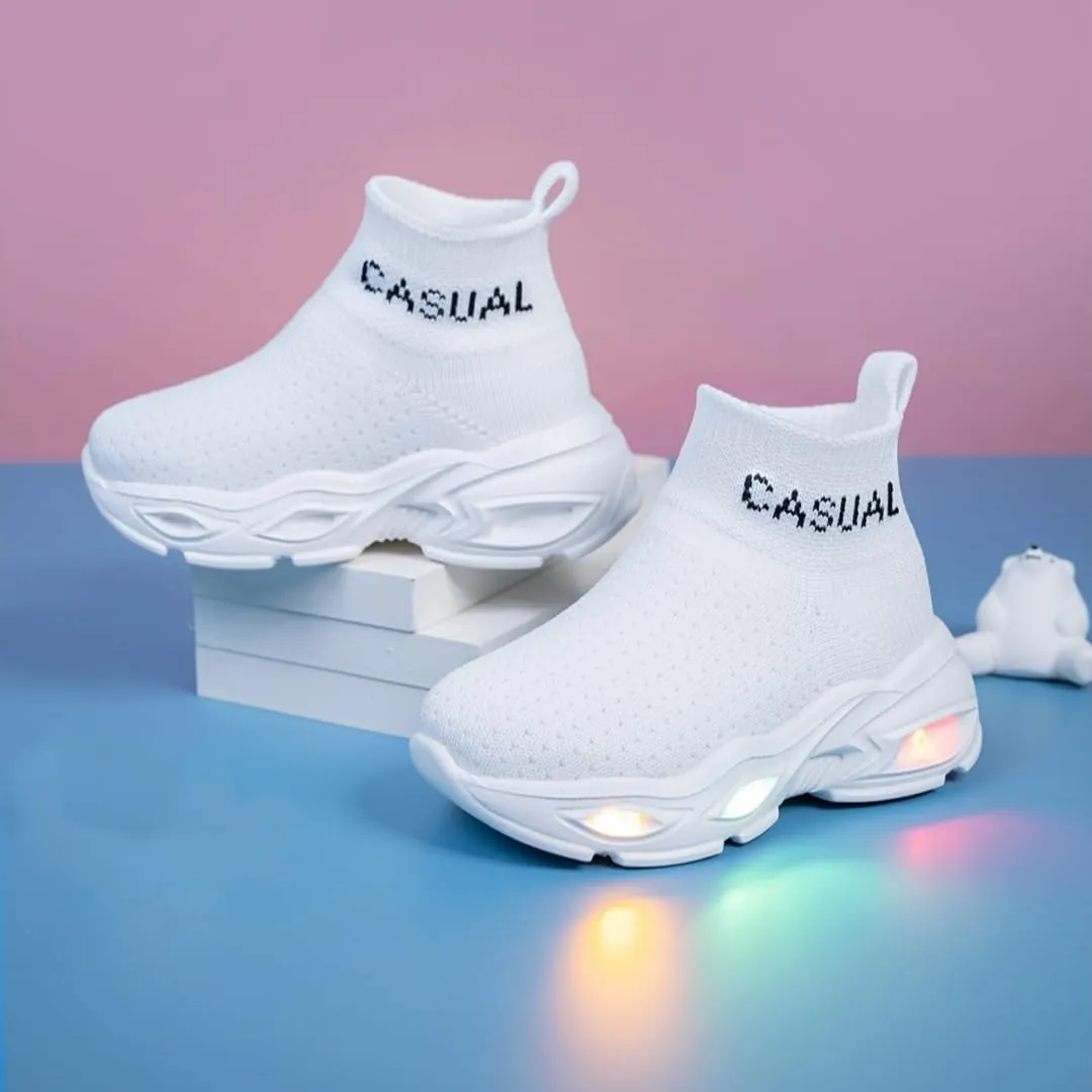 Boys Girls Breathable Athletic Led Light Up Sneakers Lightweight Outdoor Tennis Sock Shoes