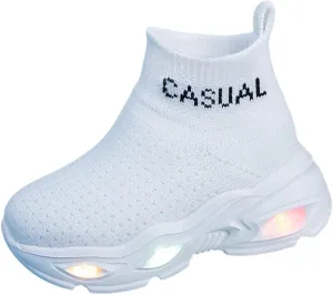 Boys Girls Breathable Athletic Led Light Up Sneakers Lightweight Outdoor Tennis Sock Shoes