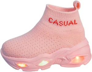 Boys Girls Breathable Athletic Led Light Up Sneakers Lightweight Outdoor Tennis Sock Shoes