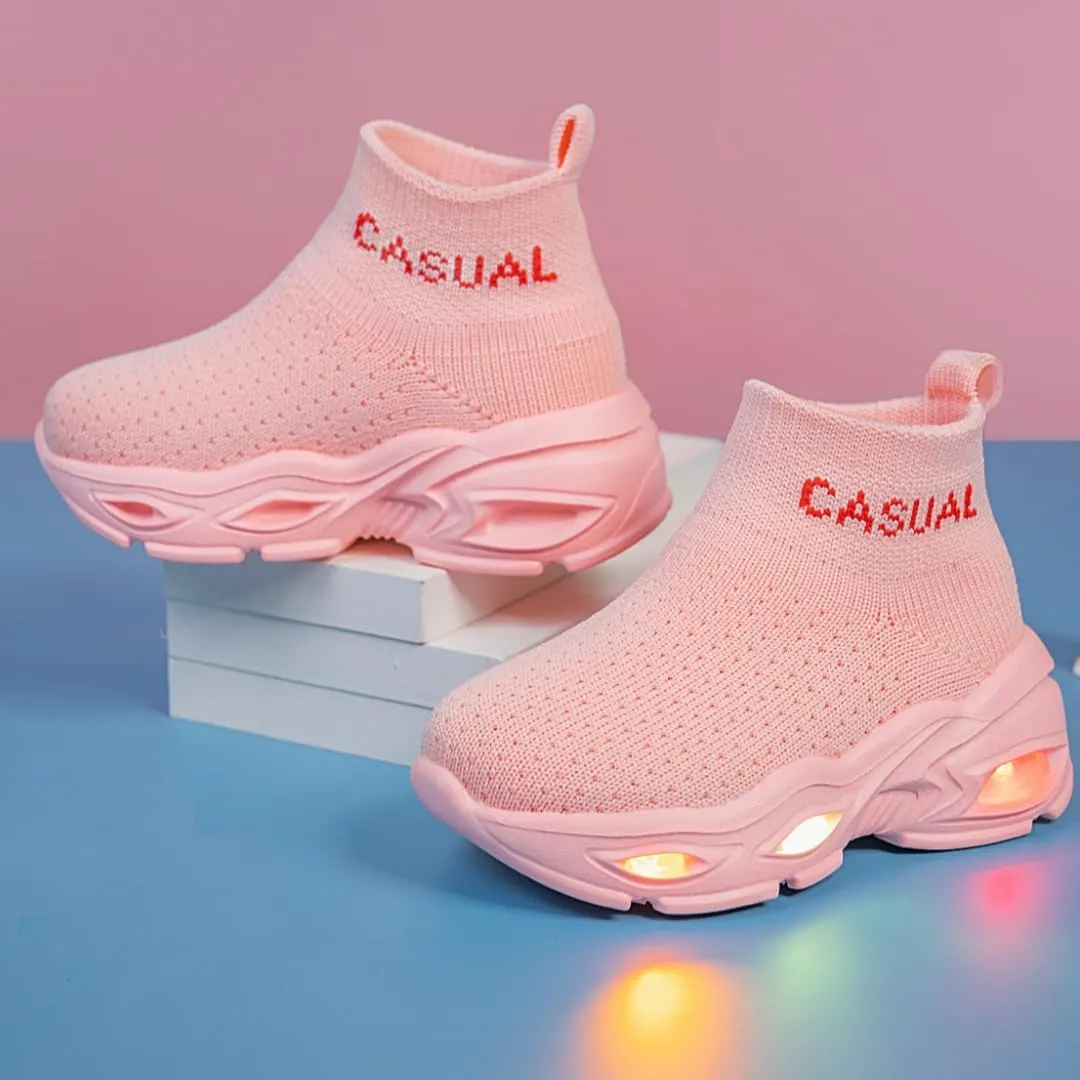 Boys Girls Breathable Athletic Led Light Up Sneakers Lightweight Outdoor Tennis Sock Shoes