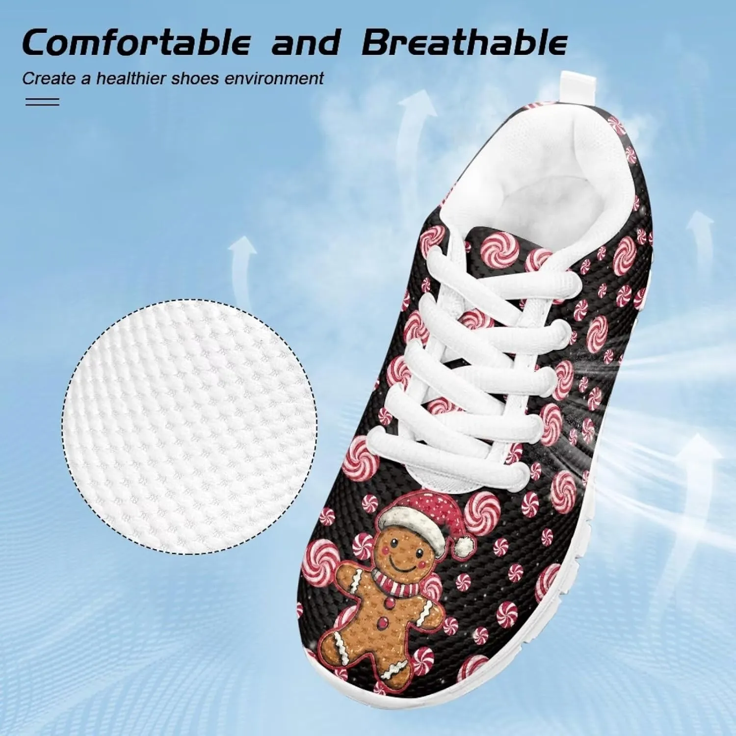Boys Girls Christmas Mesh Sneaker Non Slip Breathable Sports Running Tennis Shoe Lace-up Casual Walking Shoe US11-5