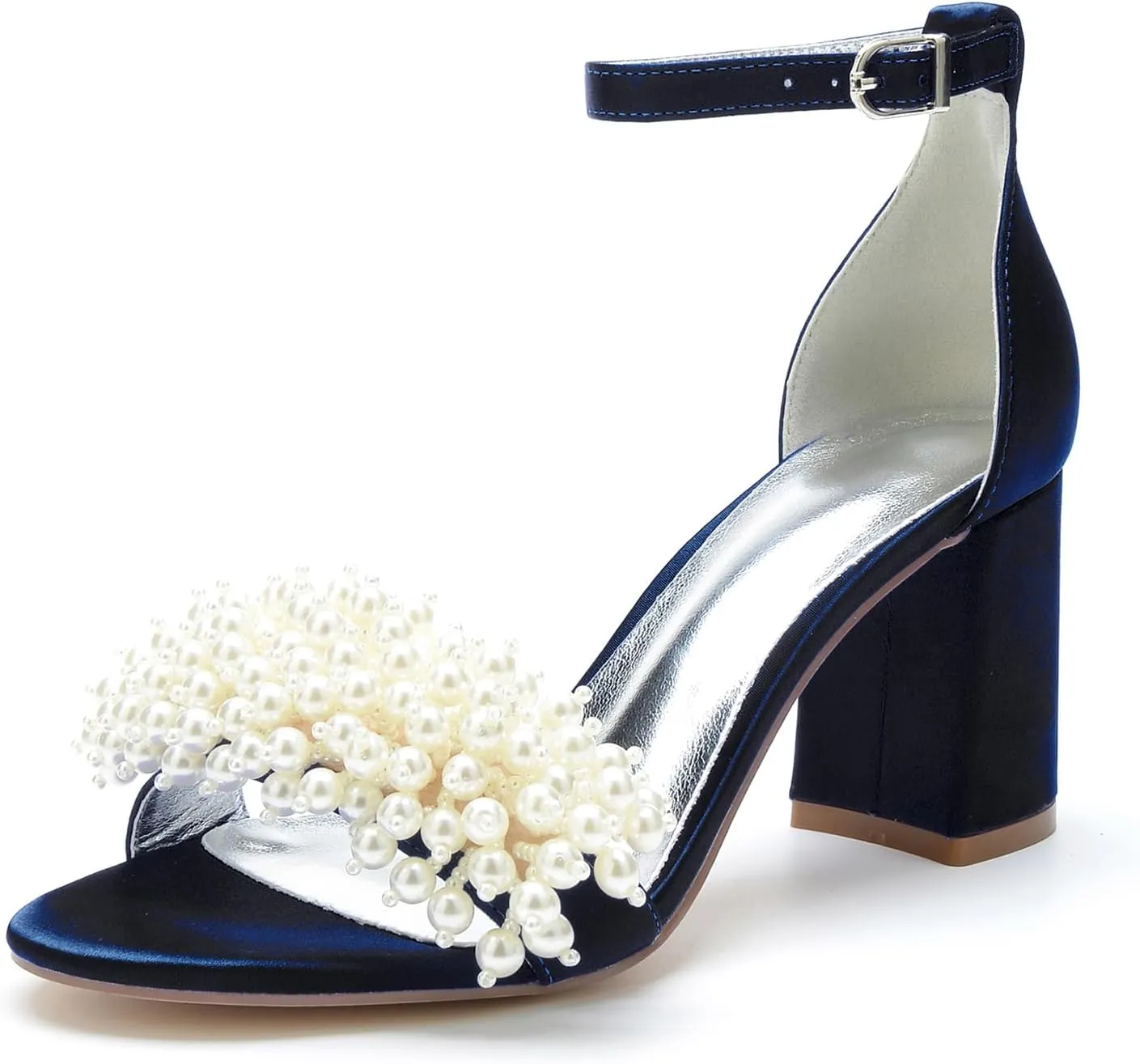 Bridal Shoes Open Toe Wedding High Heels Block Pumps Crystal Bride High Heels Sandals Evening Party Dress 8CM Bridesmaids Ankle Strap,Dark blue,11.5