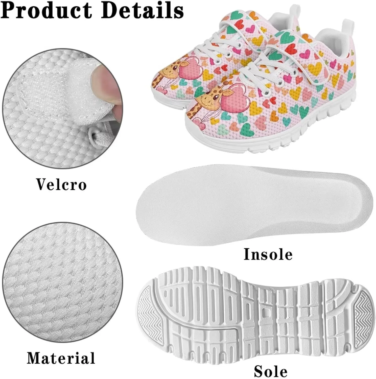 Cartoon Animals Kids Shoes Boys Girls Sneakers Unisex Lightweight Running Shoes Breathable Athletic Fitness Sneakers for Little Kid SizeUS11-15