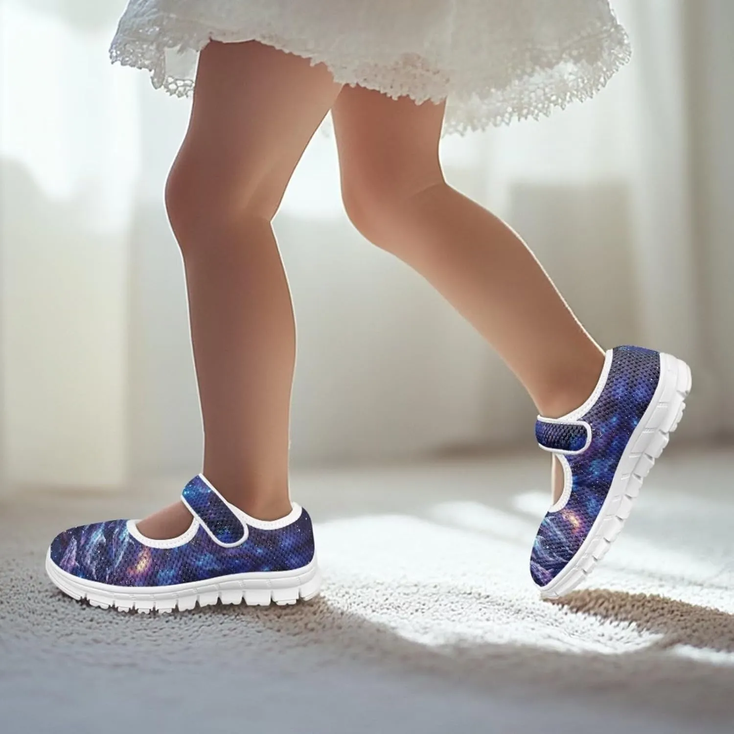 chaqlin Galaxy Print Sneakers for Kids Slip On Mary Jane Shoes Child Size Breathable Mesh Shoes for School