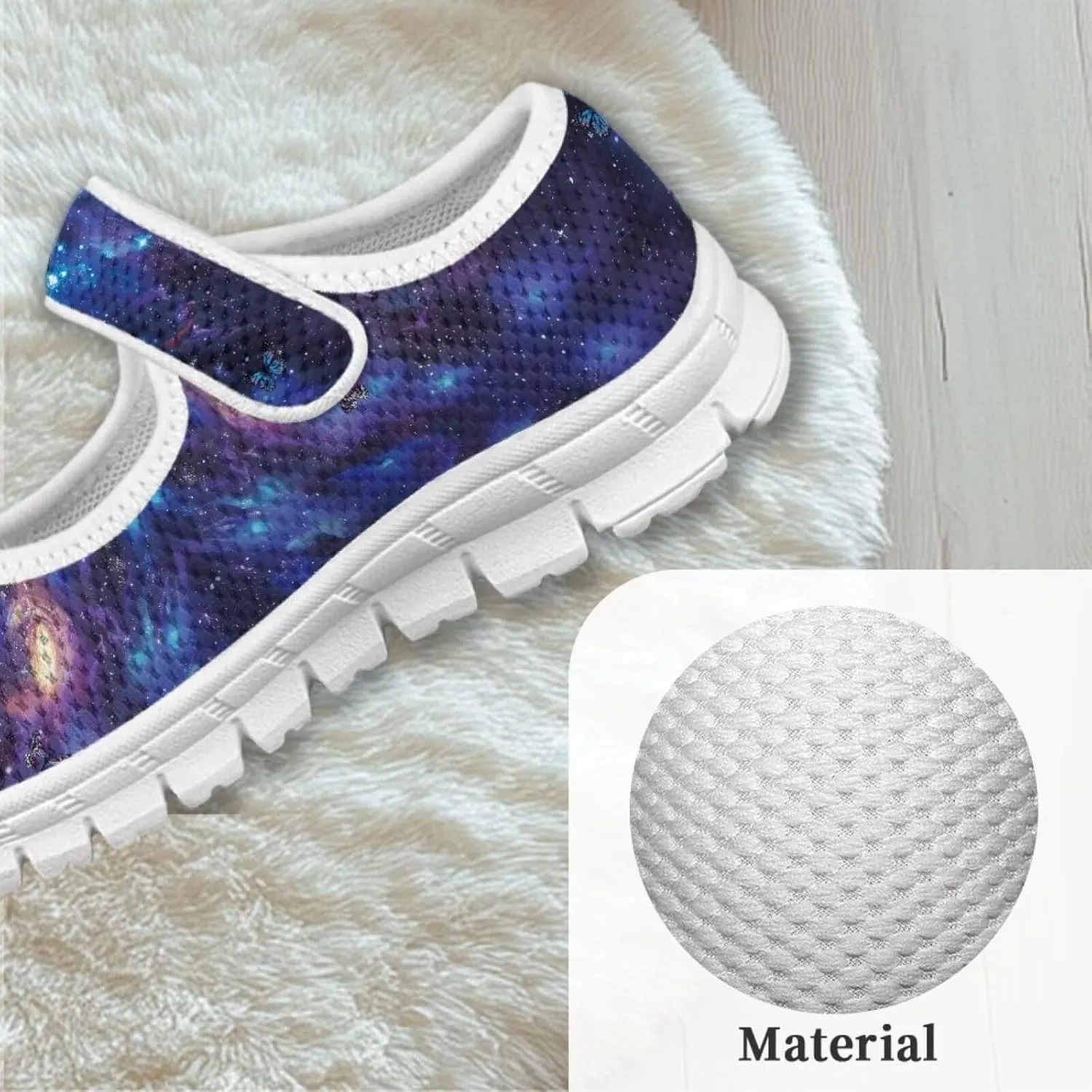 chaqlin Galaxy Print Sneakers for Kids Slip On Mary Jane Shoes Child Size Breathable Mesh Shoes for School