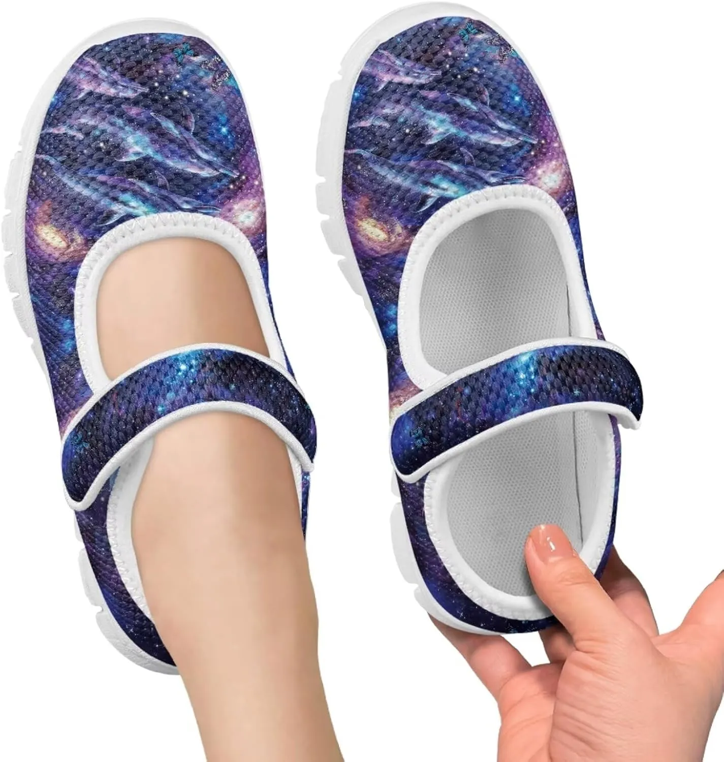 chaqlin Galaxy Print Sneakers for Kids Slip On Mary Jane Shoes Child Size Breathable Mesh Shoes for School