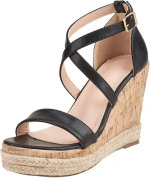 Chunky Espadrille Sandals for Women Wedge Summer Casual Cross Ankle Straps Buckle Open Toe Platform High Heels Comfortable Outdoor Ladies Shoes
