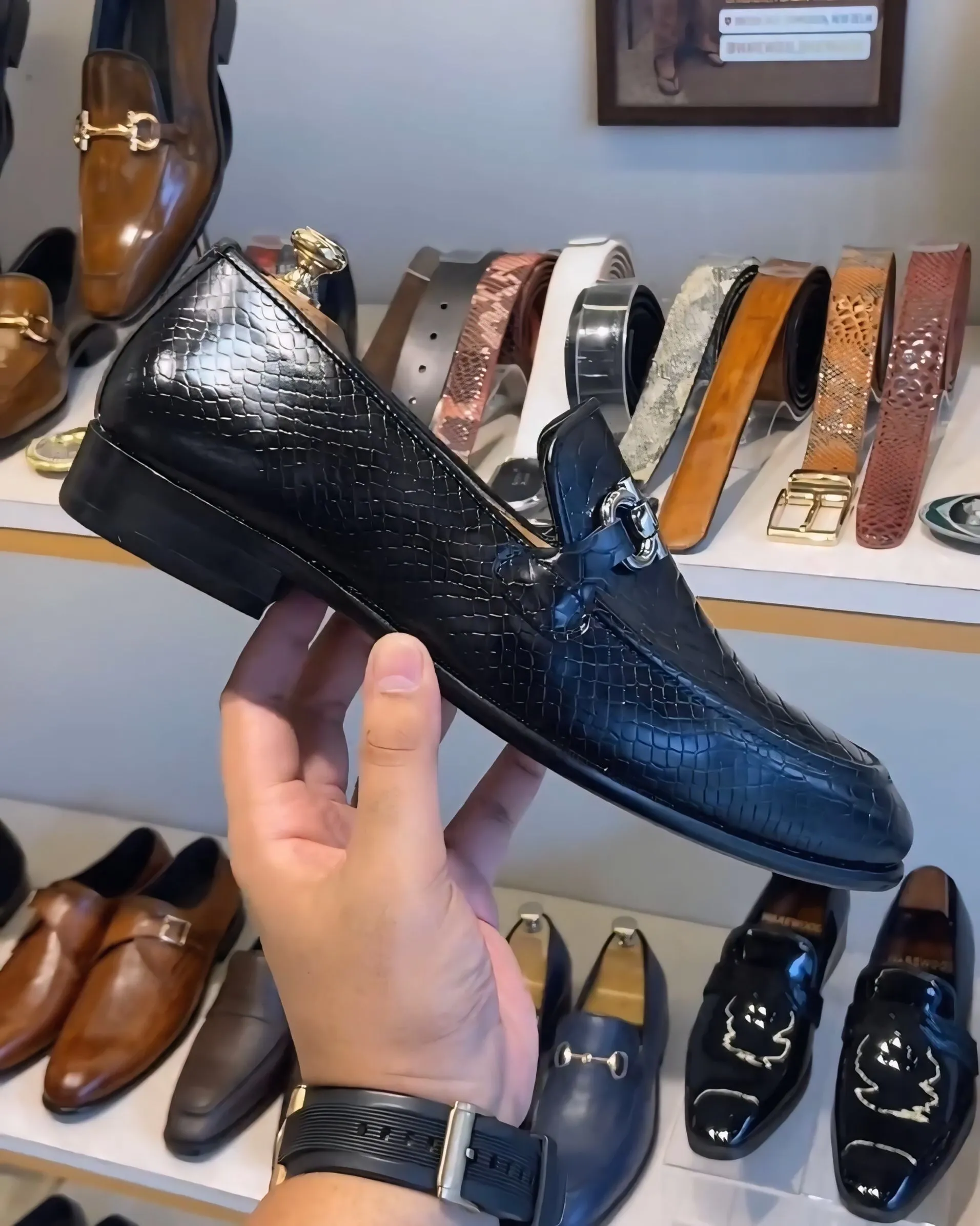 Classic Black Cobra Scaled Loafers