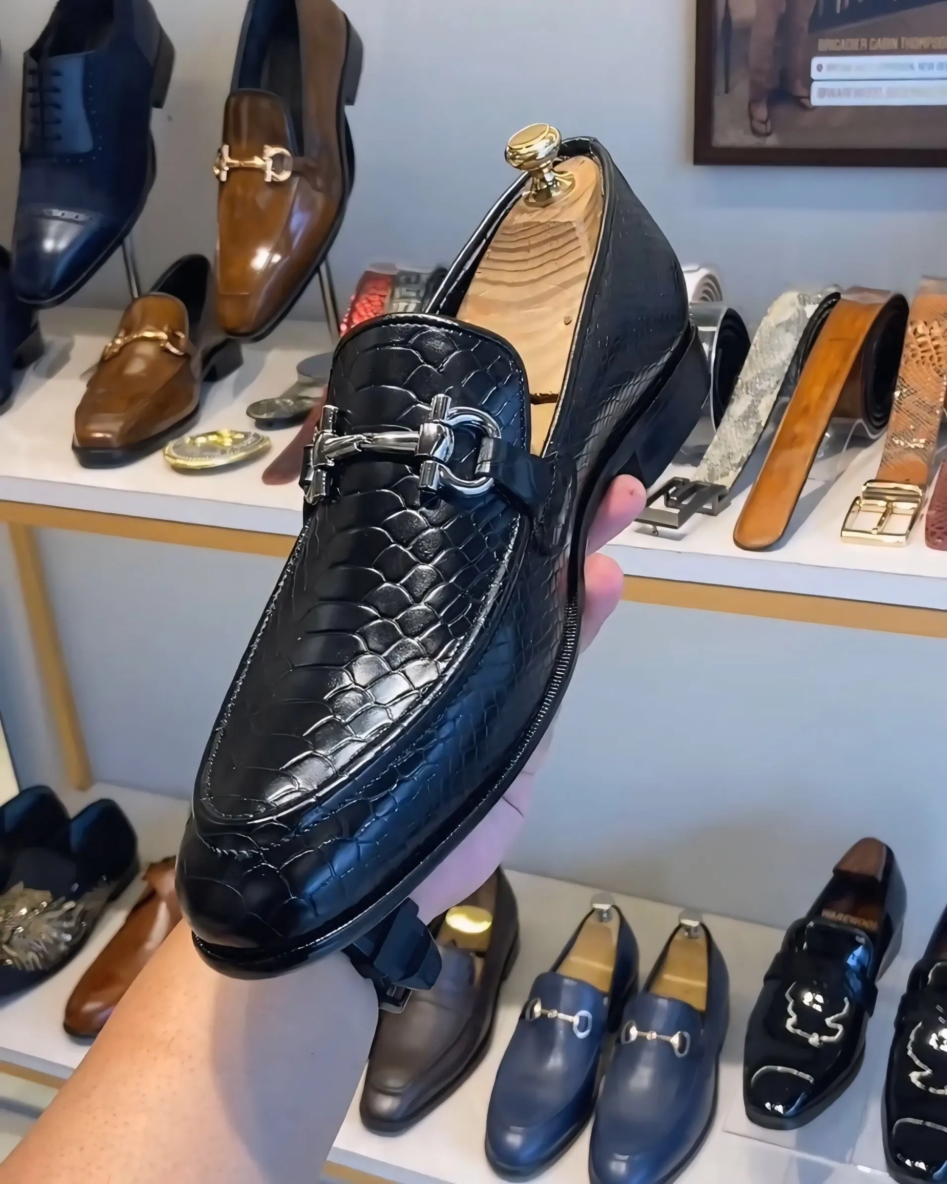 Classic Black Cobra Scaled Loafers