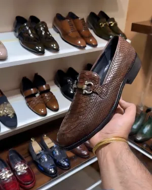Classic Brown Cobra Scaled Loafers