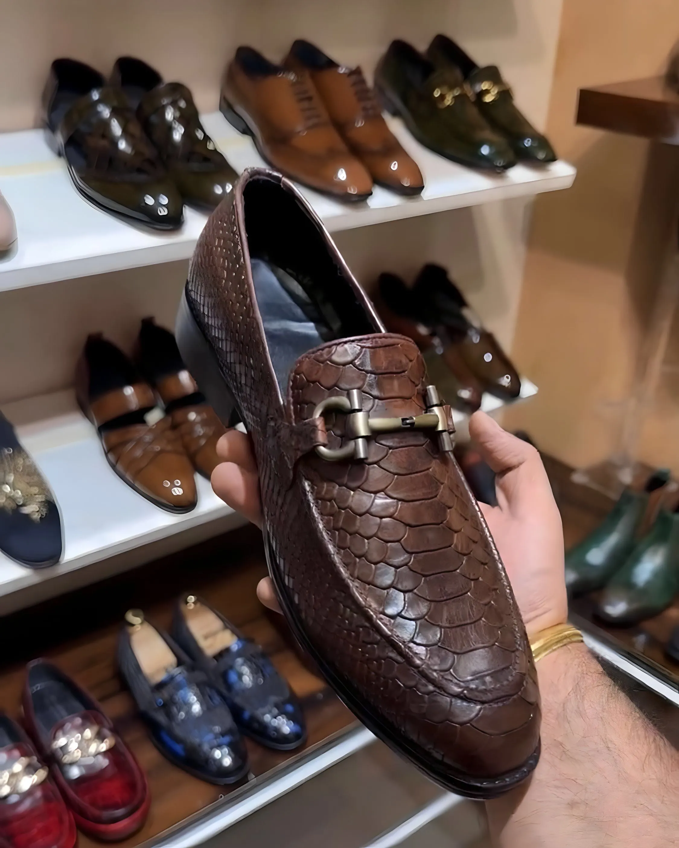 Classic Brown Cobra Scaled Loafers