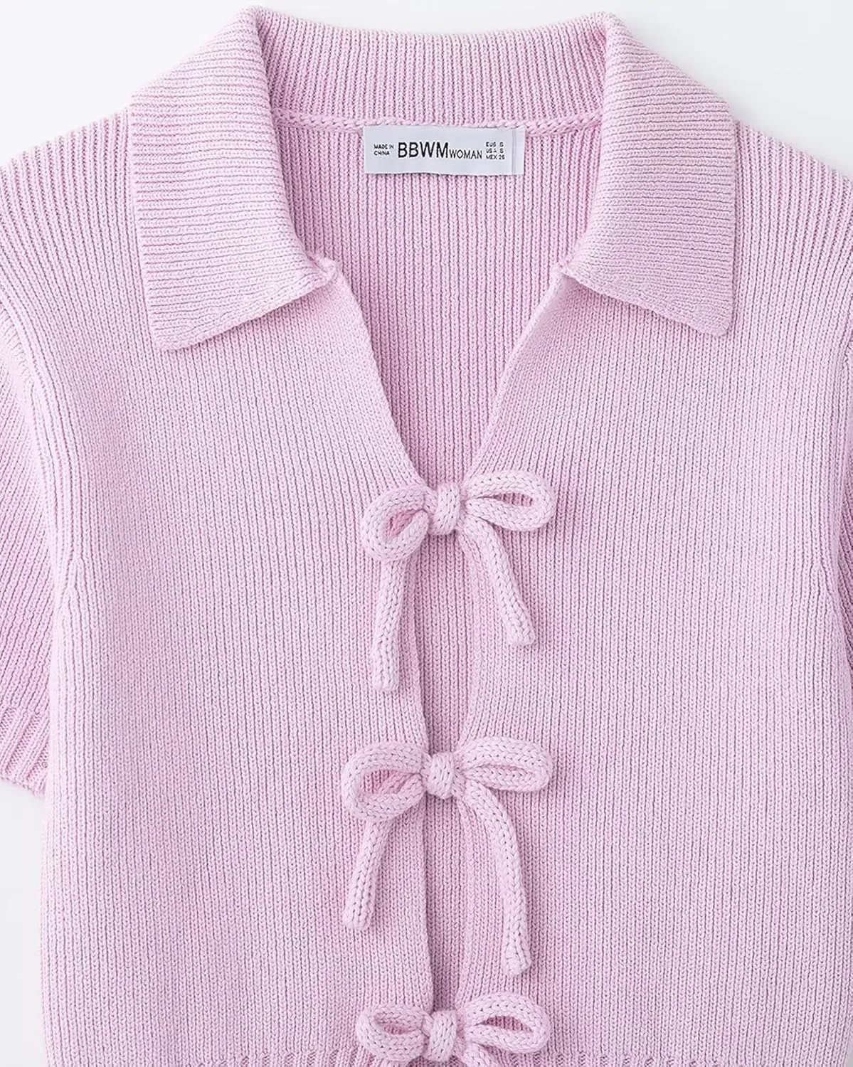 CORIRESHA Women's Summer Short Sleeve Cardigan Casual Knitted Tie Front Bow Sweater