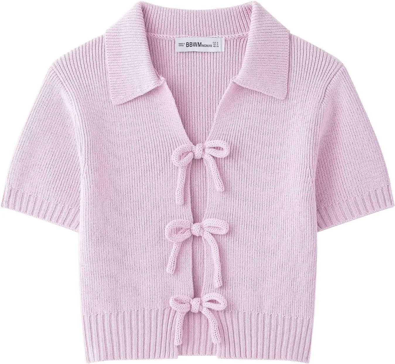 CORIRESHA Women's Summer Short Sleeve Cardigan Casual Knitted Tie Front Bow Sweater