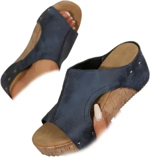 Cork Wedges & Platform Slides, Women's Thick Sole Comfy Leather Wedge Non-slip Slides, Summer Sandals Cork Sandals