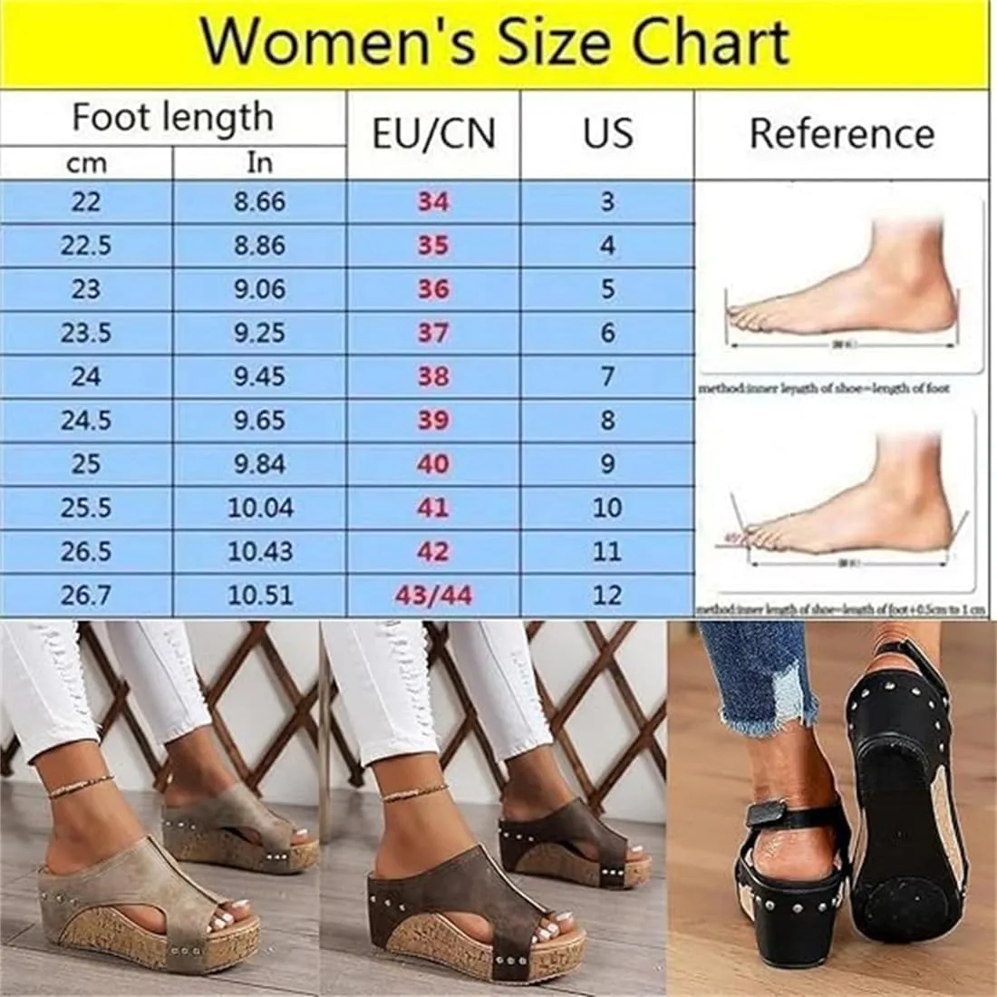Cork Wedges & Platform Slides, Women's Thick Sole Comfy Leather Wedge Non-Slip Summer Sandals Maison Birch Cork Wedges Slip-On Sandals