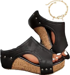 Corkwood Wedges，Cork Wedge Sandals for Women's,Comfy Platform Orthopedic, Summer Lightweight Sandals,Cork Wedge Heels for Women