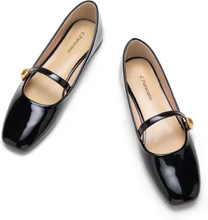 C.Paravano Women's Mary Jane Flats | Comfortable Square Toe Ballet Flats | Classic Mary Jane Shoes with Strap | Casual Dressy Flat Black Shoes for Work Party or Walking (Size 8.5,Black)