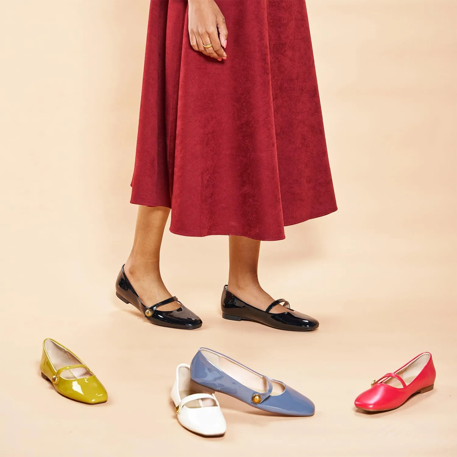 C.Paravano Women's Mary Jane Flats | Comfortable Square Toe Ballet Flats | Mary Jane Shoes with Strap | Casual Dress Flat Shoes for Party Wedding & Work Office，Date Nights