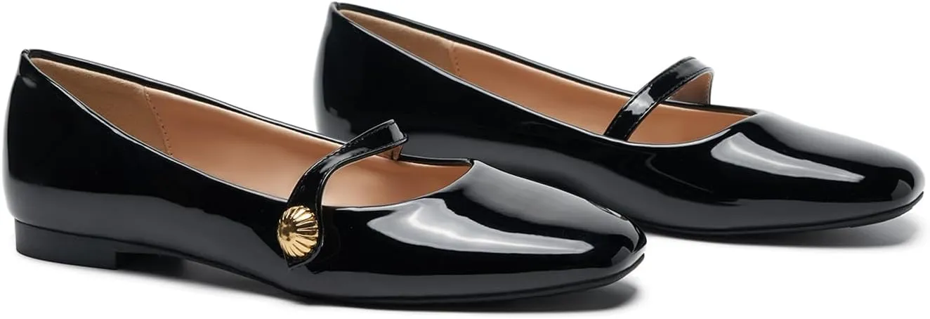 C.Paravano Women's Mary Jane Flats | Comfortable Square Toe Ballet Flats | Mary Jane Shoes with Strap | Casual Dress Flat Shoes for Party Wedding & Work Office，Date Nights