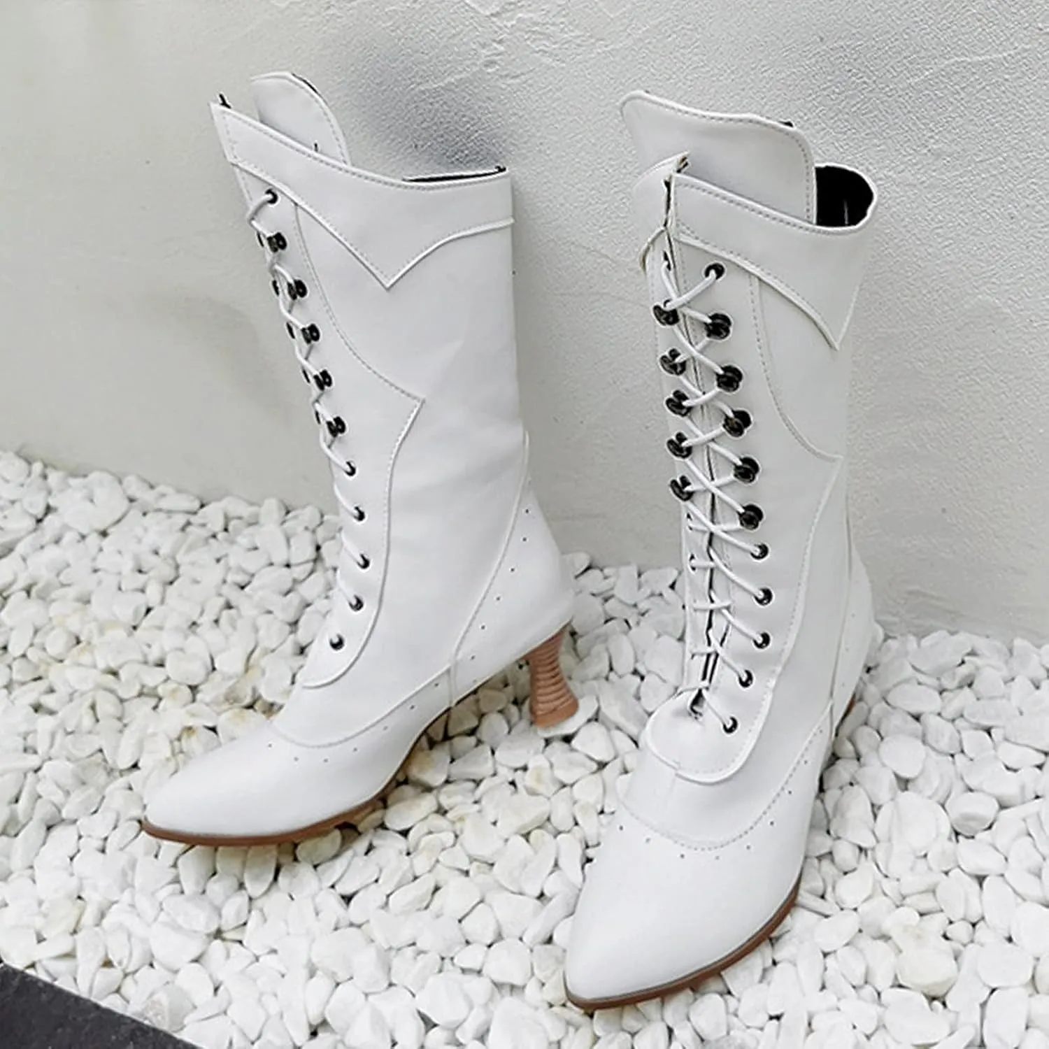 Ctreela Vintage Mid Calf Boots Western Cowboy Bootie Classic Baroque Dress Boot Gothic Knight Boots Witch Boots for Women