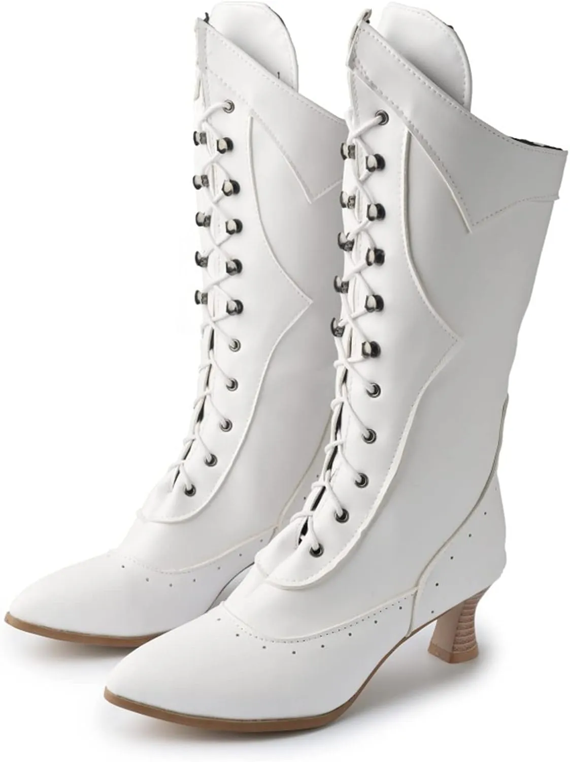 Ctreela Vintage Mid Calf Boots Western Cowboy Bootie Classic Baroque Dress Boot Gothic Knight Boots Witch Boots for Women
