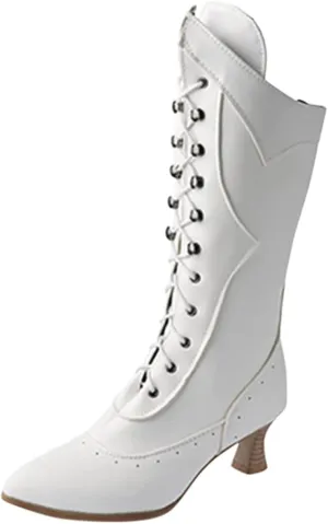 Ctreela Vintage Mid Calf Boots Western Cowboy Bootie Classic Baroque Dress Boot Gothic Knight Boots Witch Boots for Women