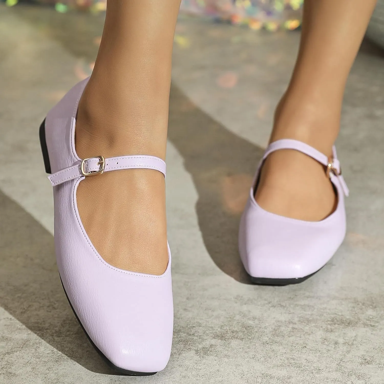 Dear Time Mary Jane Flats for Women Elegant Ballet Flats Strap Shoes Dressy Square Toe Flats Shoes