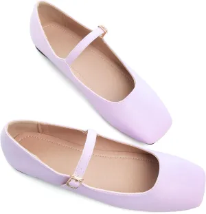Dear Time Mary Jane Flats for Women Elegant Ballet Flats Strap Shoes Dressy Square Toe Flats Shoes