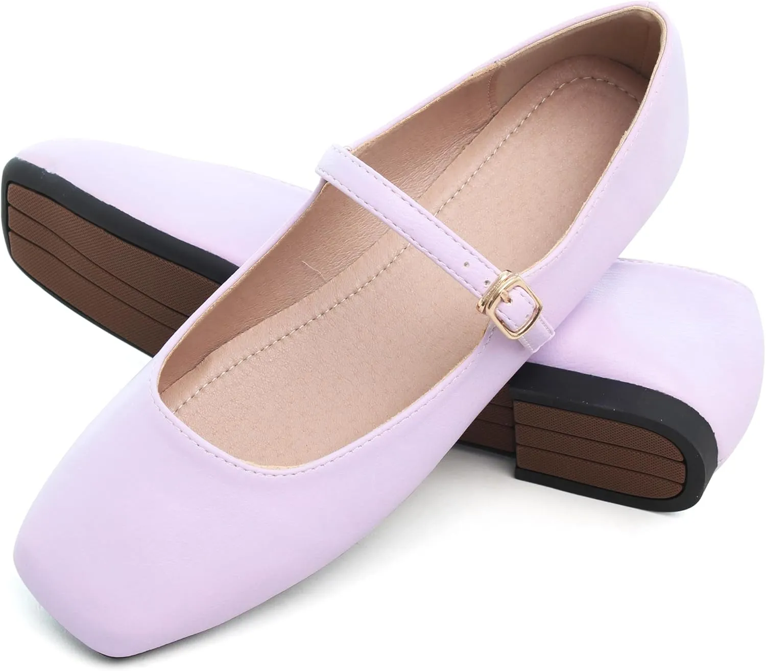 Dear Time Mary Jane Flats for Women Elegant Ballet Flats Strap Shoes Dressy Square Toe Flats Shoes