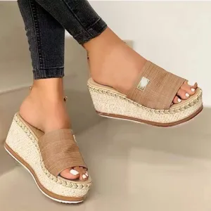 Dheva-C Platform Sandals Women Fashion Sandals Wedges Sandals Platform Casual Summer High Heels Open Toe Espadrilles Sandals Slip on Shoes Women (1-Coffee, 7)