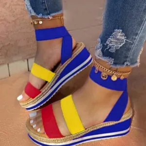 Dheva-C Women's Espadrilles Sandals Wedge, Elastic Ankle Strap Open Toe Platform Sandals Dressy Summer Casual Sandals Flip Flops Comfortable Wedges Shoes for Outdoor (Multicolor-2, 8)