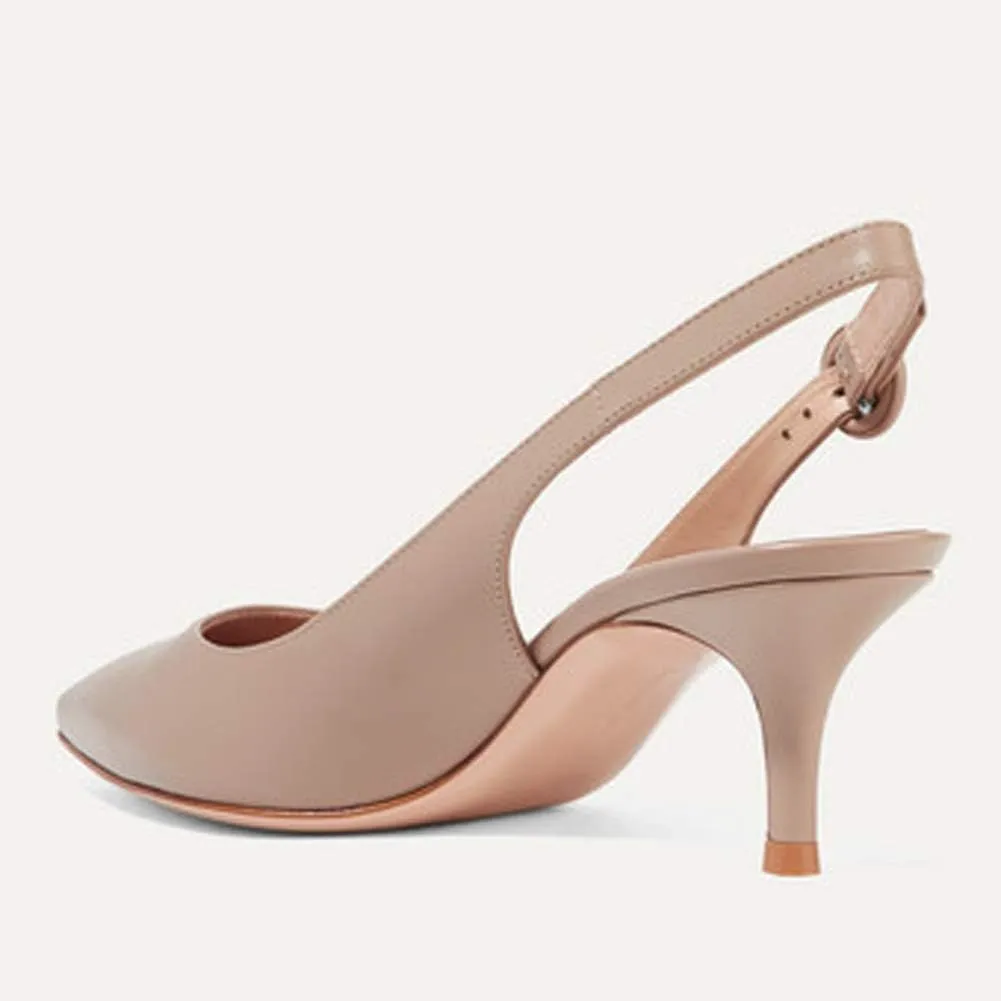 Divanne Slingback Pumps, Women's Pointed Toe Low Heel Sandals Slingback Strap Kitten Heel Pumps Evening Party Wedding Shoes