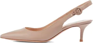 Divanne Slingback Pumps, Women's Pointed Toe Low Heel Sandals Slingback Strap Kitten Heel Pumps Evening Party Wedding Shoes