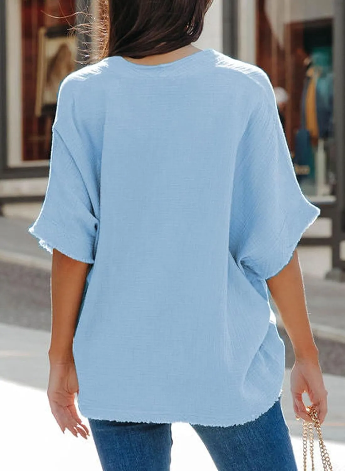 Dokotoo Casual Womens Short Sleeve V Neck Shirts Oversized Solid Blouses Tops