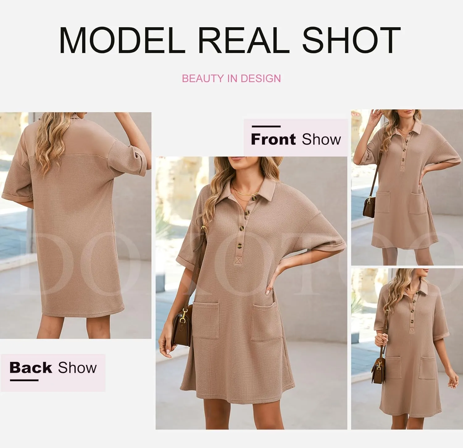 Dokotoo Womens Dresses V Neck Casual Short Sleeve Waffle Knit Mini Dress Sweater Dress