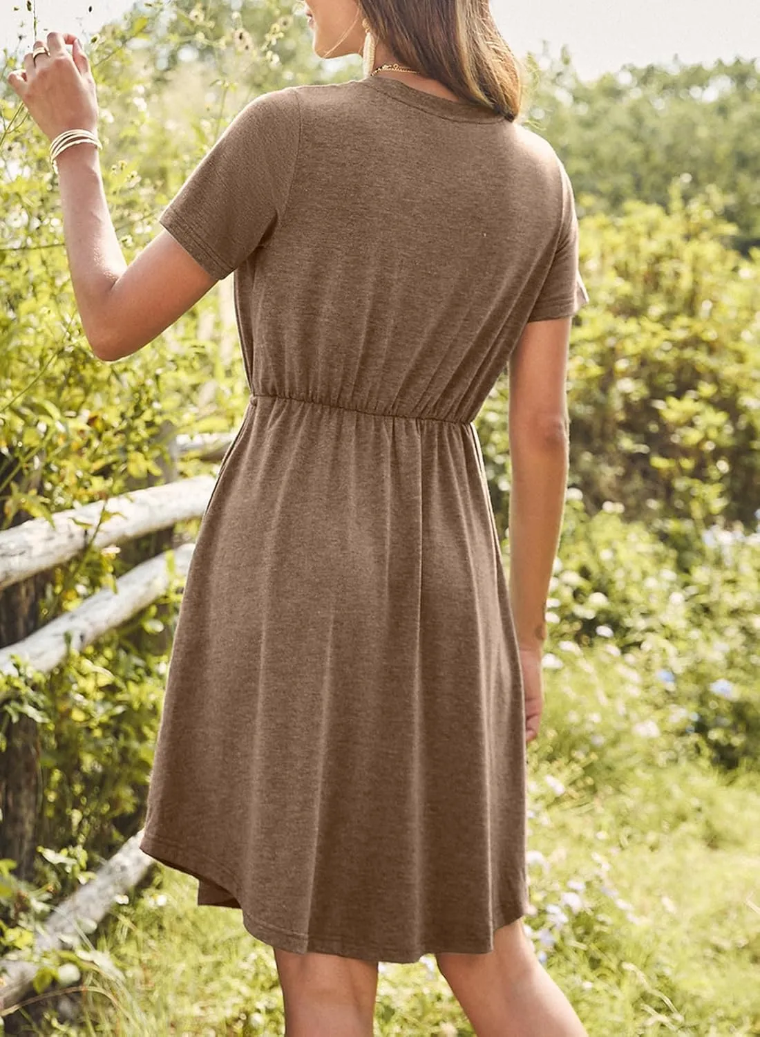Dokotoo Womens Spring Summer Dresses 2025 Casual Tunic Dress Short Sleeve V Neck Flowy Swing Mini Shift Dress