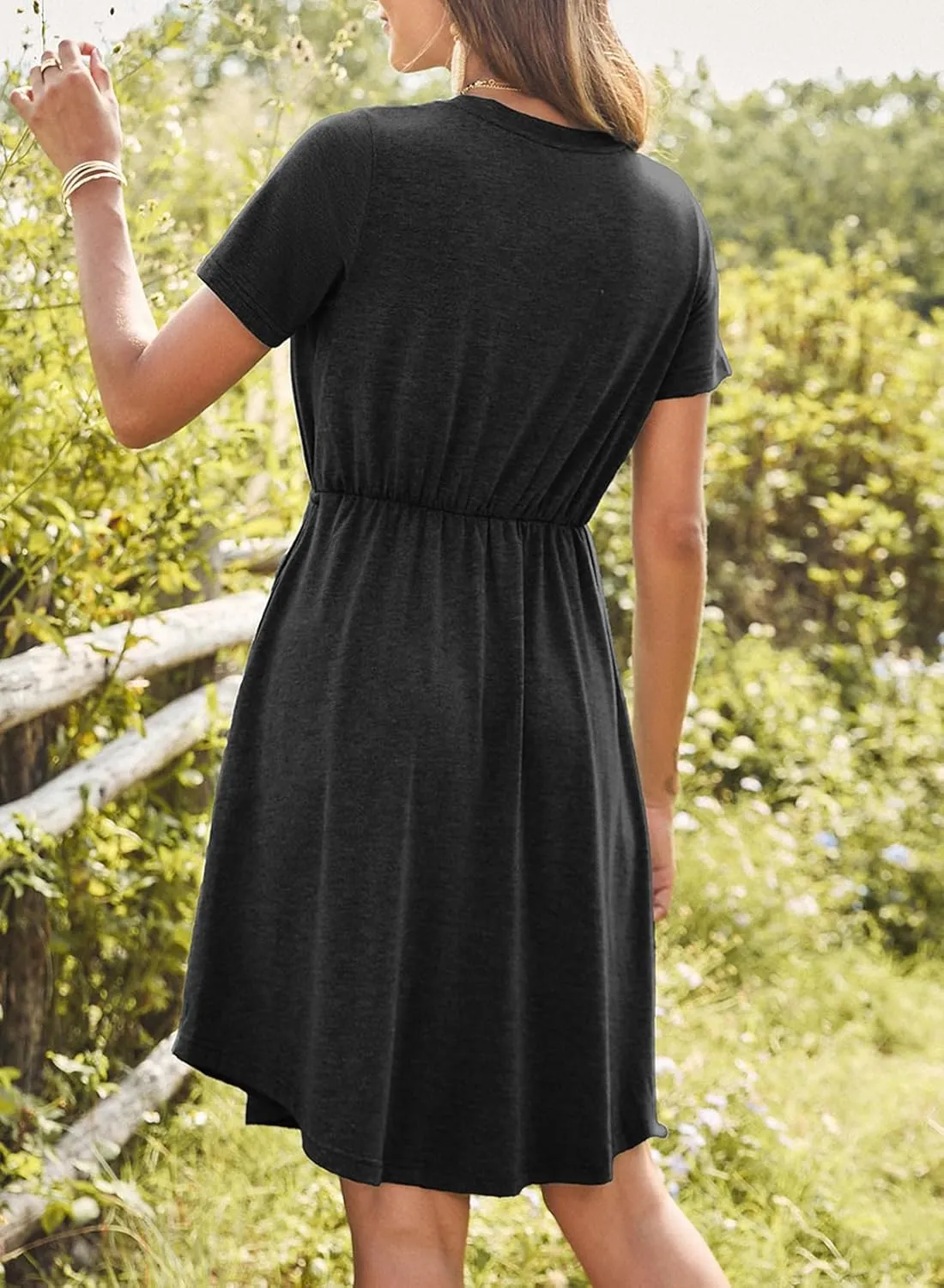 Dokotoo Womens Spring Summer Dresses 2025 Casual Tunic Dress Short Sleeve V Neck Flowy Swing Mini Shift Dress