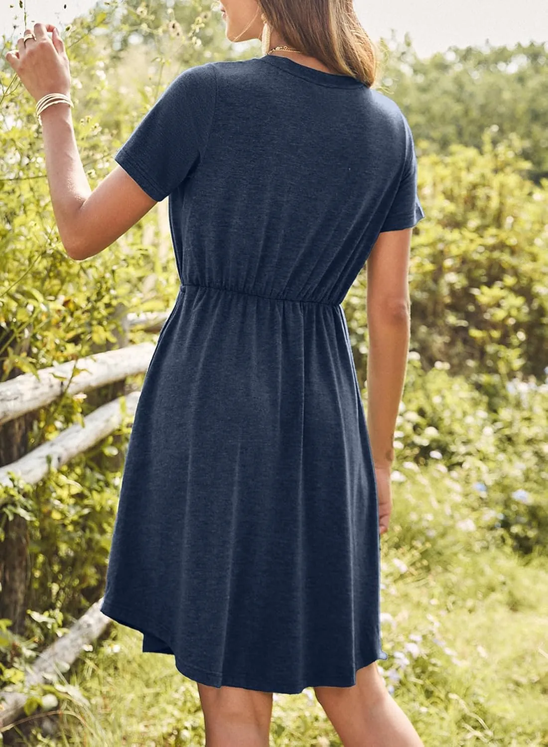 Dokotoo Womens Spring Summer Dresses 2025 Casual Tunic Dress Short Sleeve V Neck Flowy Swing Mini Shift Dress