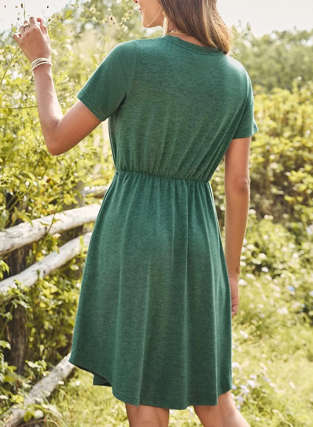 Dokotoo Womens Spring Summer Dresses 2025 Casual Tunic Dress Short Sleeve V Neck Flowy Swing Mini Shift Dress
