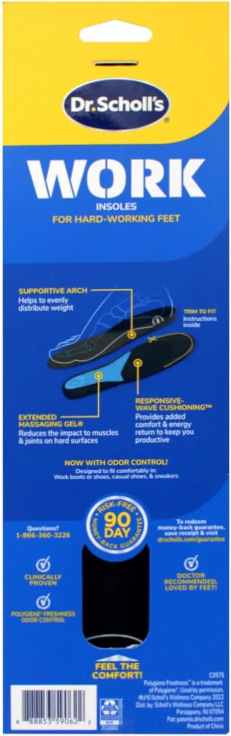 Dr. Scholl's Work Massaging Gel, Advanced Insoles for Shoe Inserts, Standart, for Men, 1 Pair (Pack of 12)