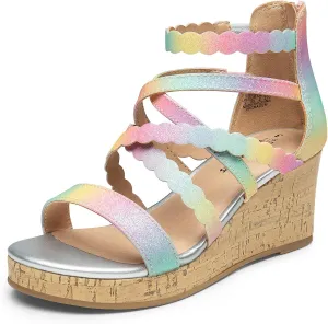 DREAM PAIRS Girls Wedge Sandals Flatform Open Toe Platform Sandals Espadrille Flower Wedding Party for Little Kid/Big Kid