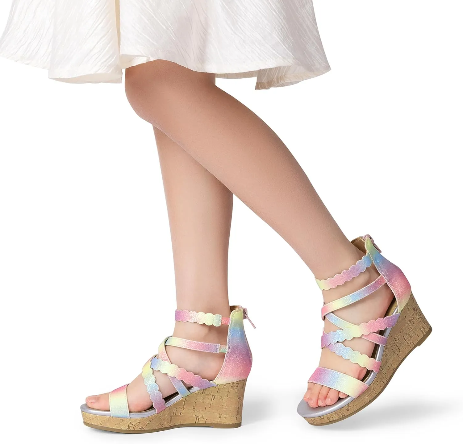 DREAM PAIRS Girls Wedge Sandals Flatform Open Toe Platform Sandals Espadrille Flower Wedding Party for Little Kid/Big Kid