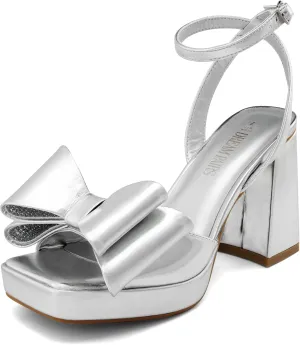 DREAM PAIRS Women's Platform Chunky Heels Fashion Bowknots High Block Square Toe Dress Sandals for Wedding Bridal Party