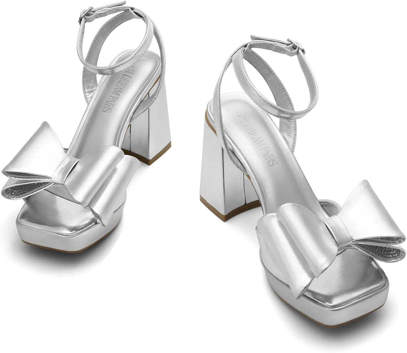 DREAM PAIRS Women's Platform Chunky Heels Fashion Bowknots High Block Square Toe Dress Sandals for Wedding Bridal Party