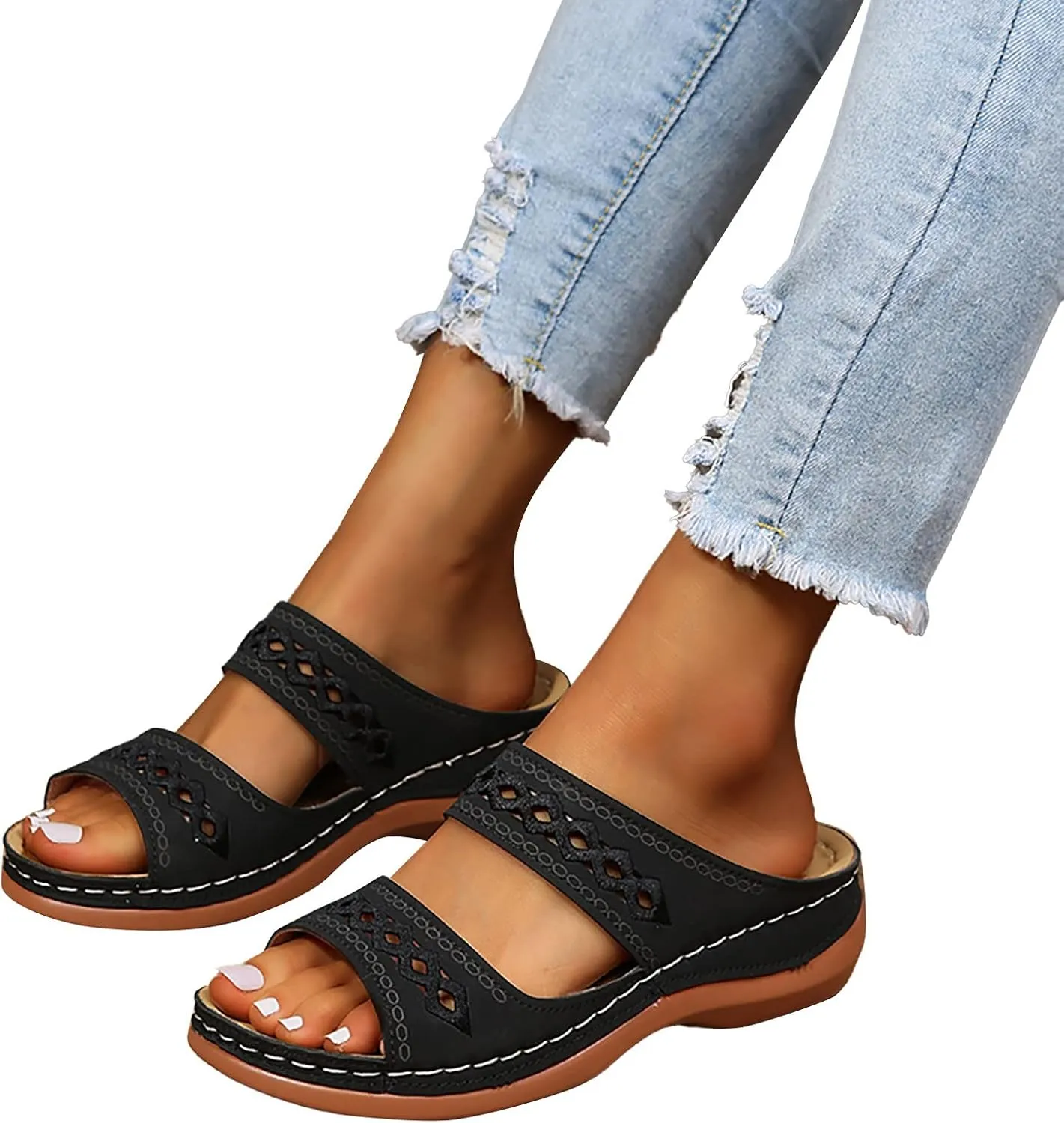 Eduavar Sandals for Women Dressy, Sandals Women Dressy Summer Retro Sandals Open Toe Anti-Slip Comfy Walking Sandals